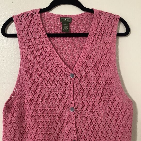Vintage Pink Knitted Cottagecore Granny Linen Cotton Autumn Fall Casual Vest L - Picture 2 of 10